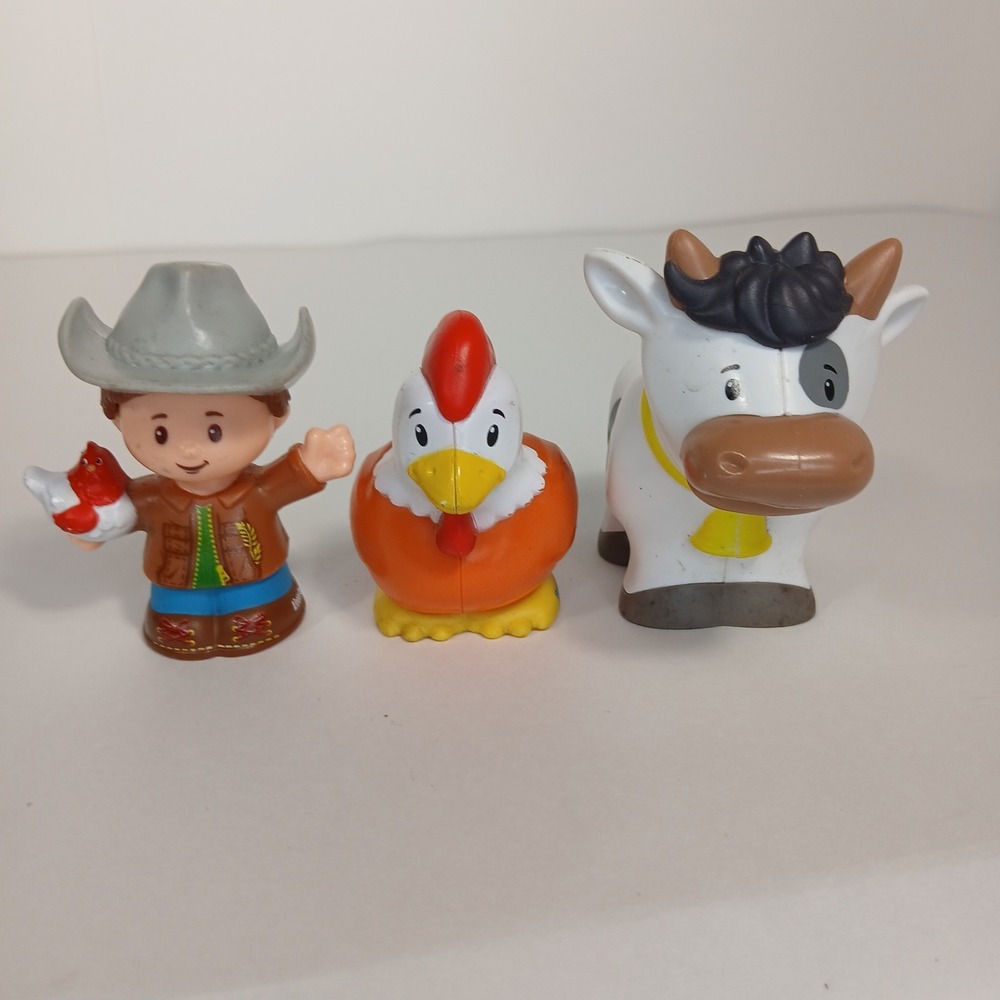 Fisher Price Little People Cow Chicken & Farmer - Farm Animal Lot Of 3